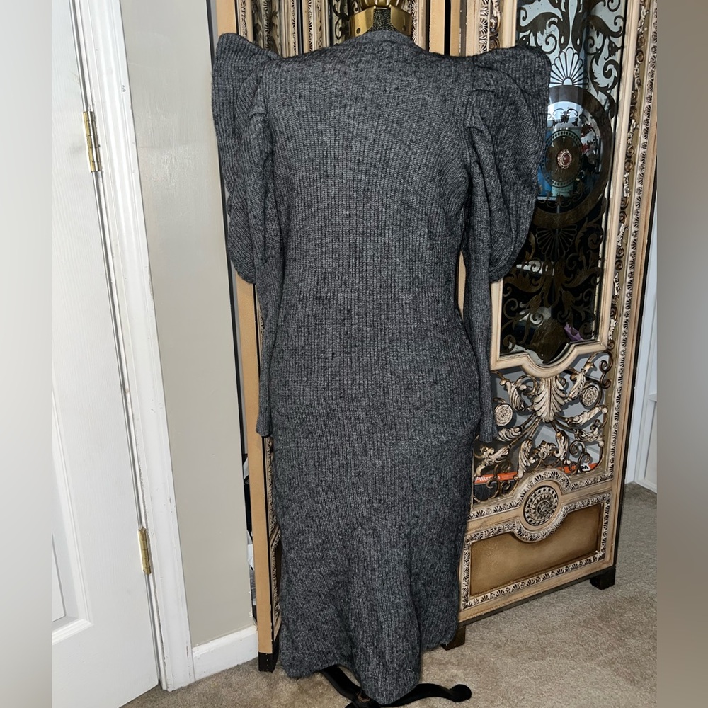 Ted Baker Charcoal Gray Puff-Sleeve Knit Midi Dress - Picture 3 of 5